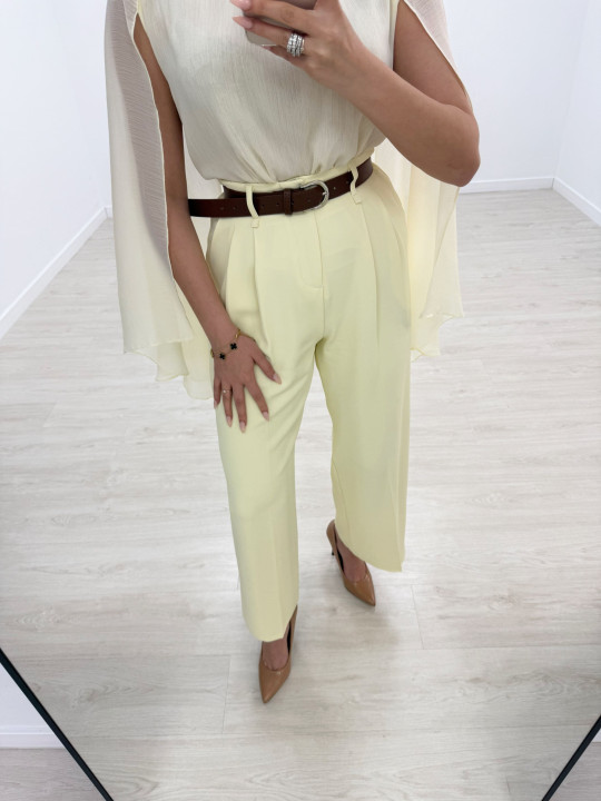 PANTALÓN CINTURÓN CALIDAD SUPERIOR - CREMA