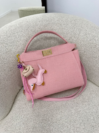 BOLSO KELLY RAFIA - ROSA