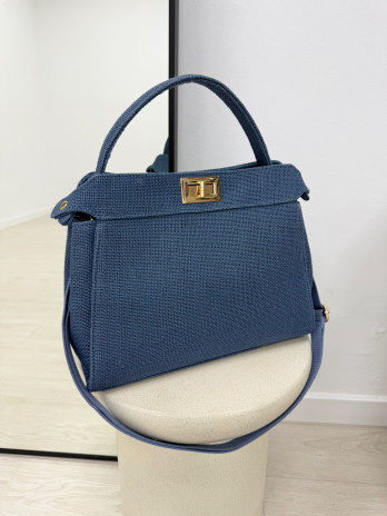 BOLSO KELLY RAFIA - AZUL