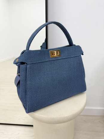 BOLSO KELLY RAFIA - AZUL