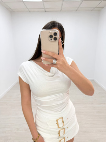 CAMISETA ESCOTE FLUIDO ALGODÓN - BLANCA