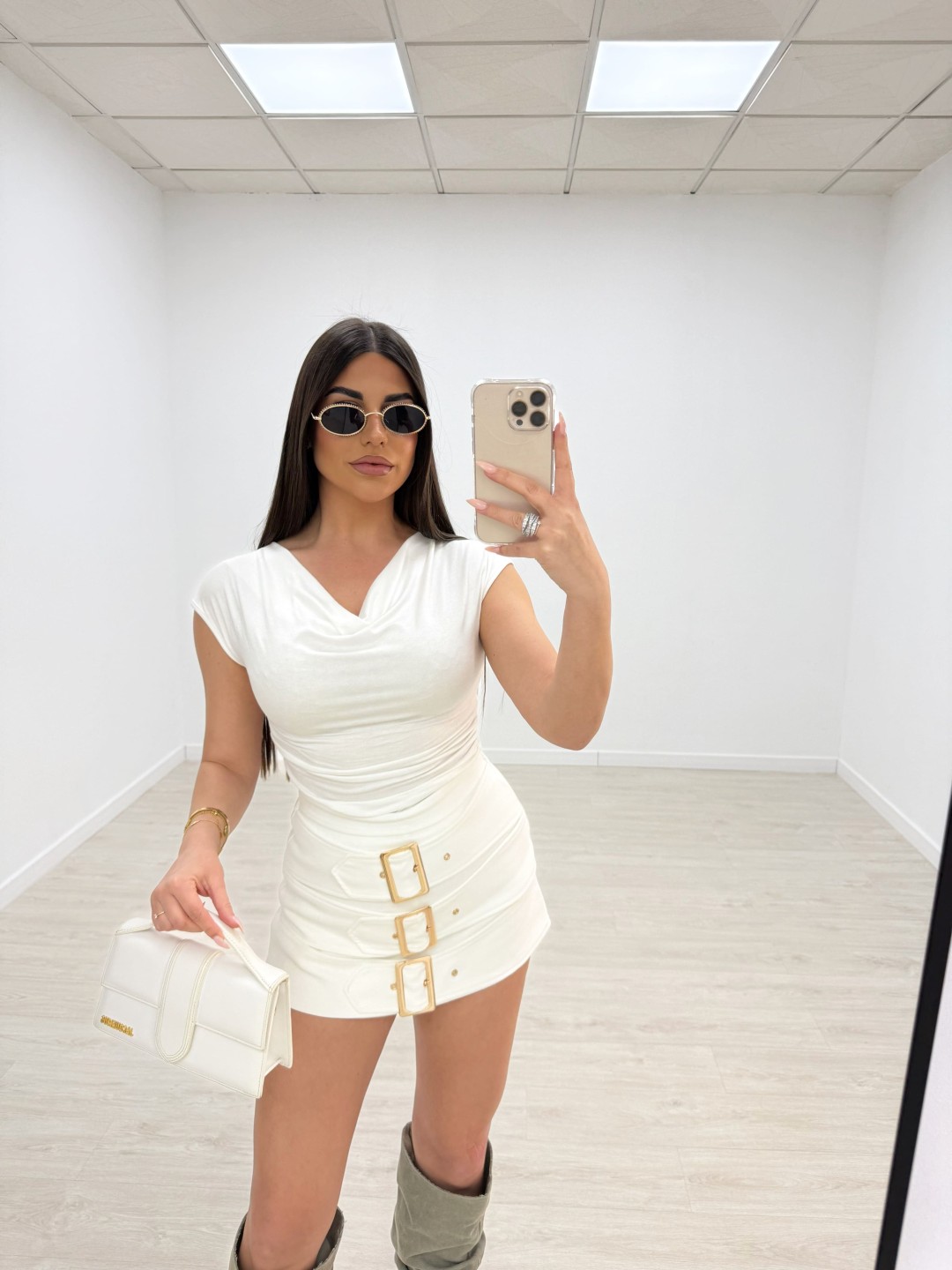 FALDA PANTALÓN HEBILLAS PREMIUM - BLANCO