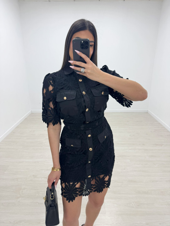 CONJUNTO FALDA PERFORADO Y BORDADO - NEGRO