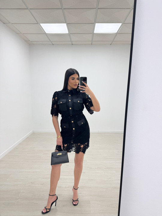 CONJUNTO FALDA PERFORADO Y BORDADO - NEGRO
