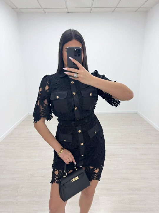 CONJUNTO FALDA PERFORADO Y BORDADO - NEGRO
