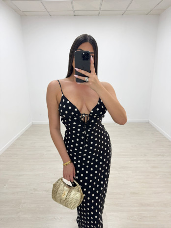 VESTIDO LUNARES LARGO - NEGRO