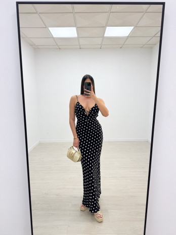 VESTIDO LUNARES LARGO - NEGRO