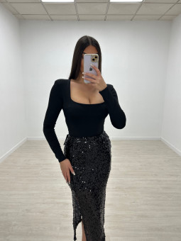 FALDA MIDI LENTEJUELAS NEGRA