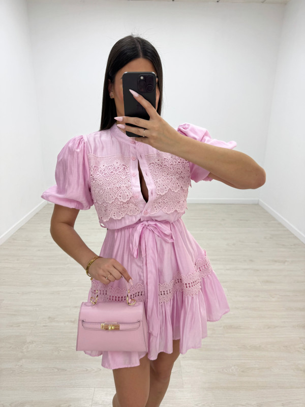 VESTIDO MINI EXCLUSIVO BORDADO - ROSA
