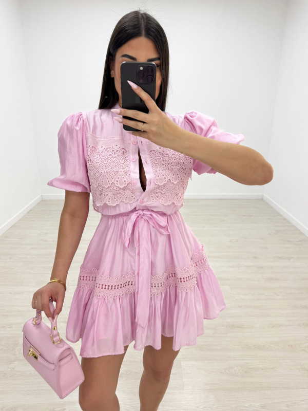 VESTIDO MINI EXCLUSIVO BORDADO - ROSA