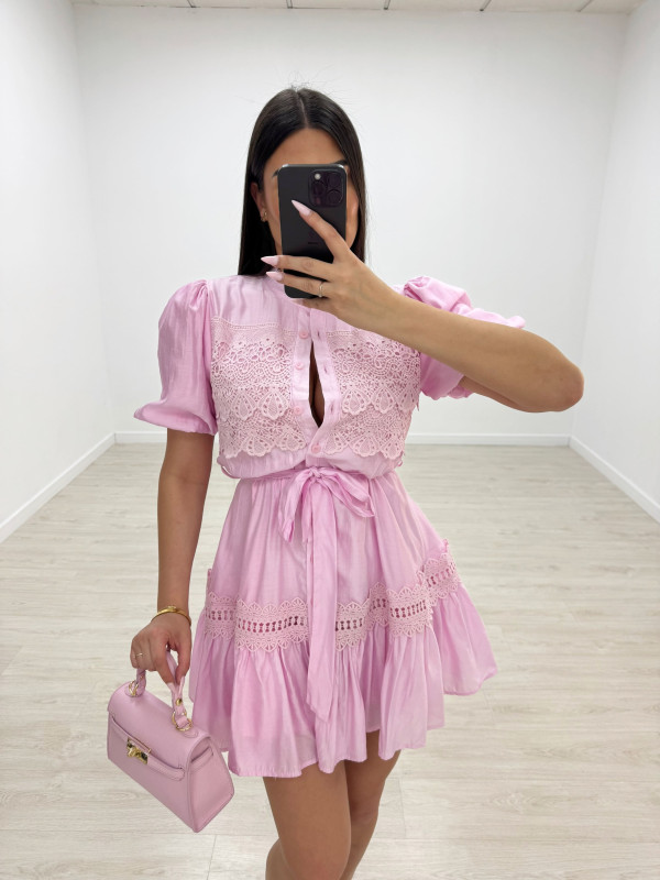 VESTIDO MINI EXCLUSIVO BORDADO - ROSA