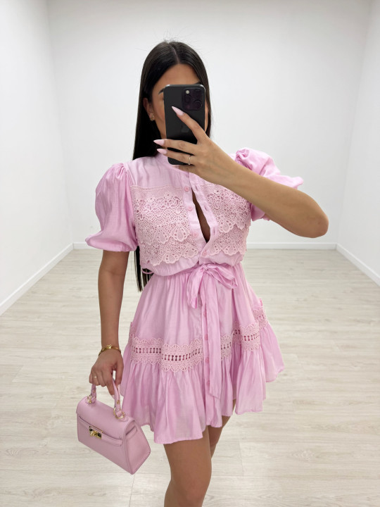 VESTIDO MINI EXCLUSIVO BORDADO - ROSA