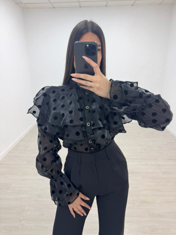 CAMISA VOLANTE LUNARES - NEGRA