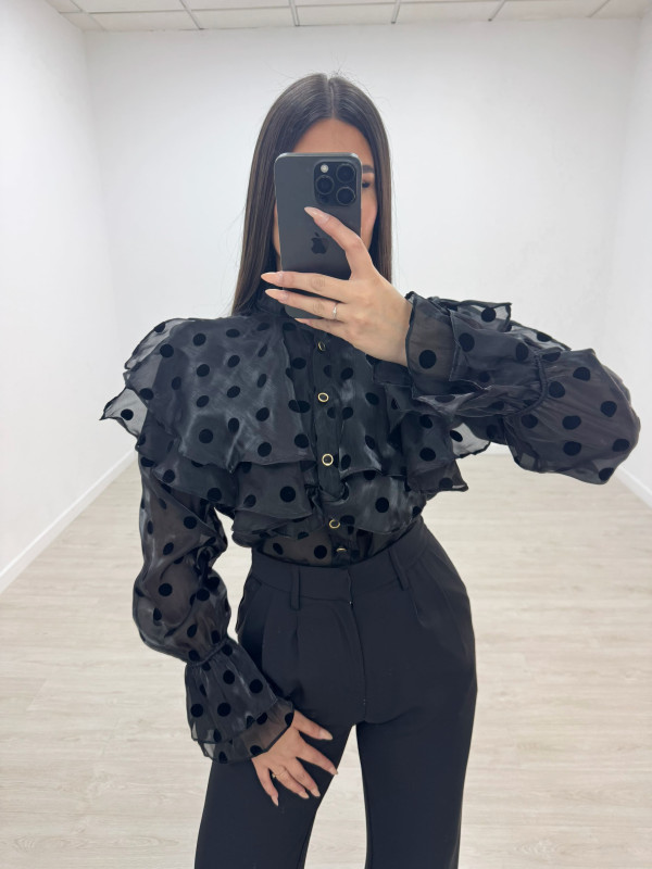 CAMISA VOLANTE LUNARES - NEGRA