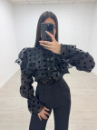 CAMISA VOLANTE LUNARES - NEGRA