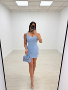 VESTIDO MINI PUNTO PERFORADO BOTONES - CELESTE