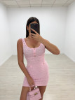 VESTIDO MINI PUNTO PERFORADO BOTONES - ROSA