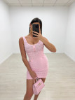 VESTIDO MINI PUNTO PERFORADO BOTONES - ROSA