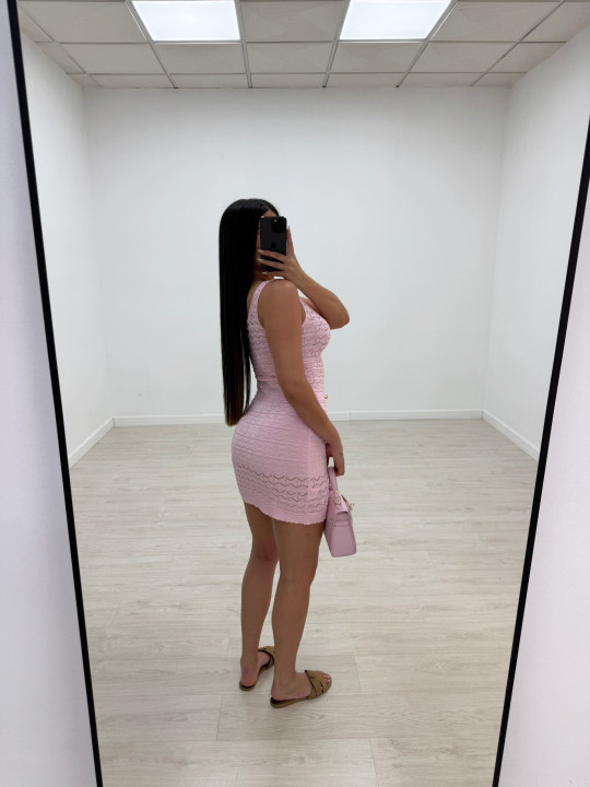 VESTIDO MINI PUNTO PERFORADO BOTONES - ROSA