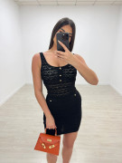 VESTIDO MINI PUNTO PERFORADO BOTONES - NEGRO