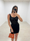 VESTIDO MINI PUNTO PERFORADO BOTONES - NEGRO