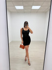VESTIDO MINI PUNTO PERFORADO BOTONES - NEGRO
