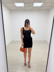 VESTIDO MINI PUNTO PERFORADO BOTONES - NEGRO