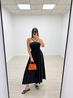 VESTIDO PANEL DE ABEJA POPELÍN - NEGRO
