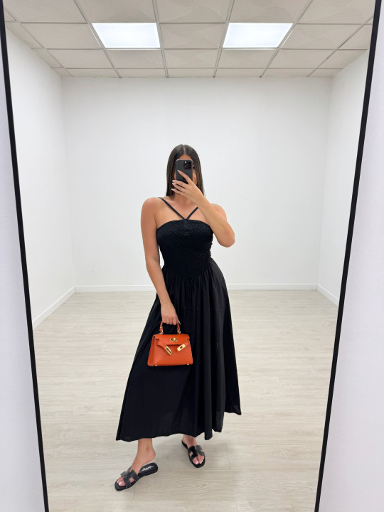 VESTIDO PANEL DE ABEJA POPELÍN - NEGRO
