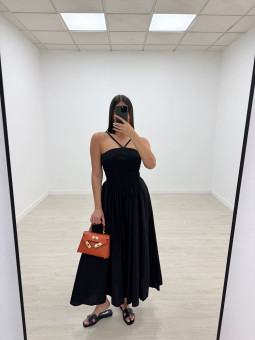 VESTIDO PANEL DE ABEJA POPELÍN - NEGRO