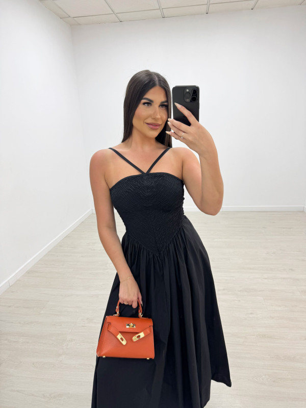 VESTIDO PANEL DE ABEJA POPELÍN - NEGRO