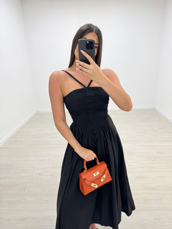 VESTIDO PANEL DE ABEJA POPELÍN - NEGRO
