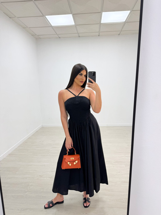 VESTIDO PANEL DE ABEJA POPELÍN - NEGRO