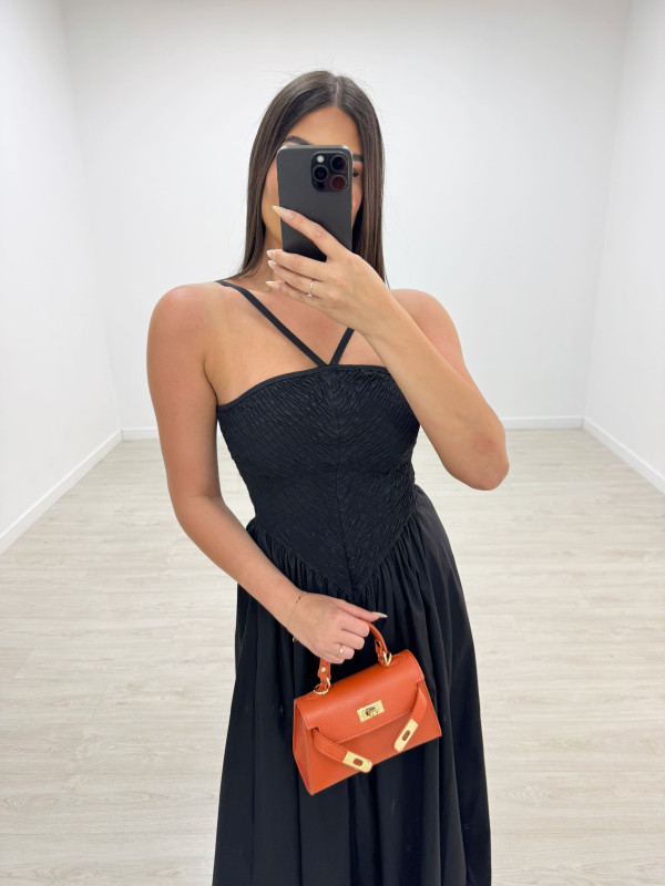 VESTIDO PANEL DE ABEJA POPELÍN - NEGRO