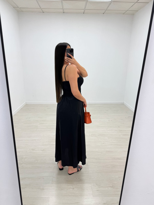 VESTIDO PANEL DE ABEJA POPELÍN - NEGRO
