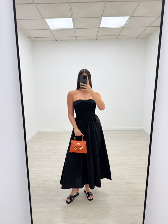 VESTIDO PANEL DE ABEJA POPELÍN - NEGRO