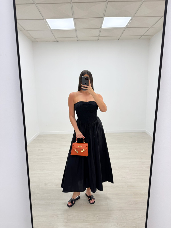 VESTIDO PANEL DE ABEJA POPELÍN - NEGRO