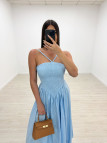 VESTIDO PANEL DE ABEJA POPELÍN - CELESTE
