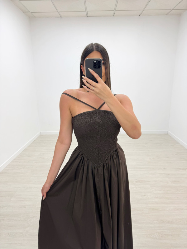 VESTIDO PANEL DE ABEJA POPELÍN - MARRÓN