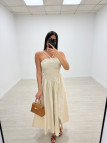 VESTIDO PANEL DE ABEJA POPELÍN - BEIGE