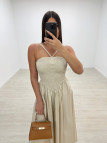 VESTIDO PANEL DE ABEJA POPELÍN - BEIGE