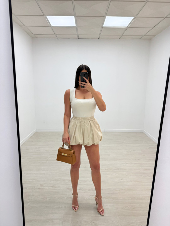 FALDA MINI GLOBO - BEIGE