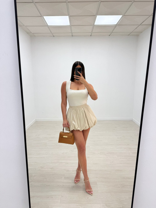 FALDA MINI GLOBO - BEIGE