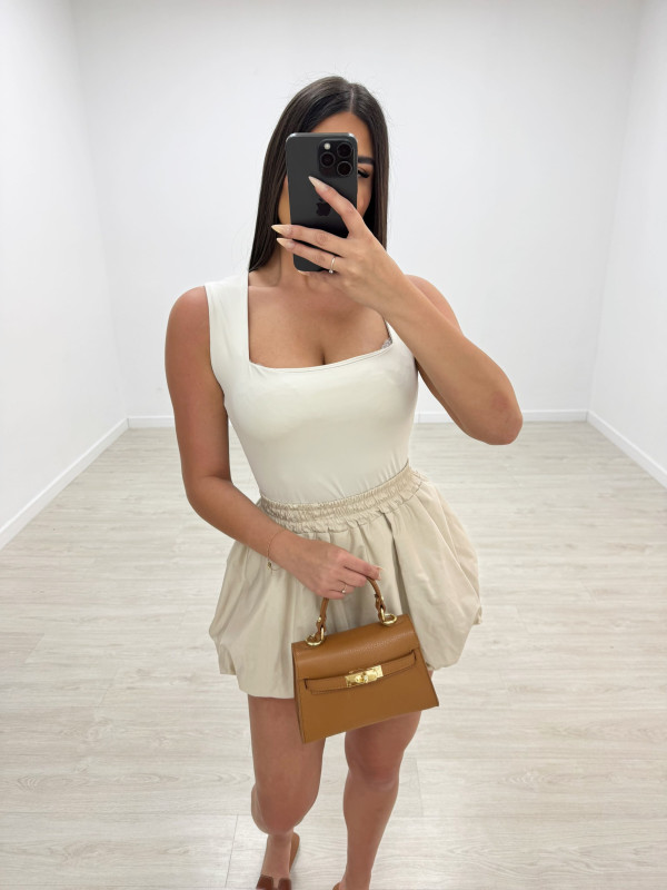 FALDA MINI GLOBO - BEIGE