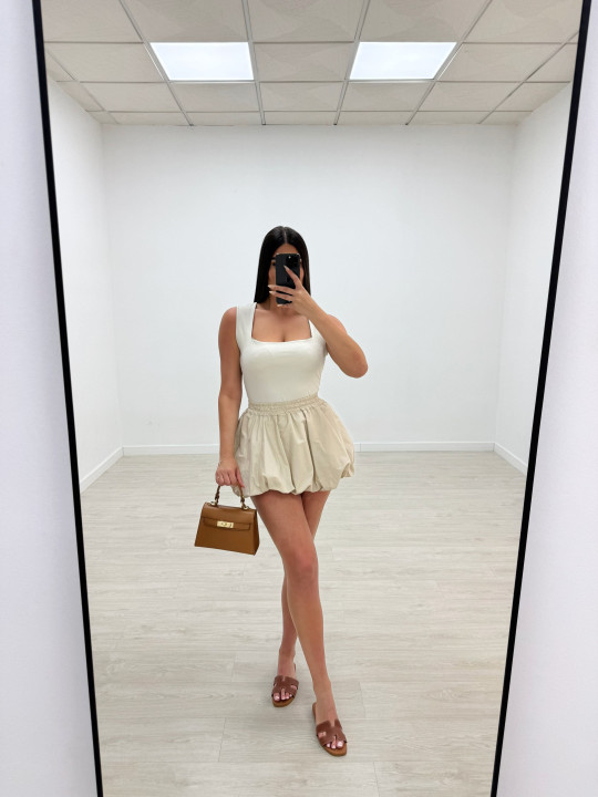 FALDA MINI GLOBO - BEIGE