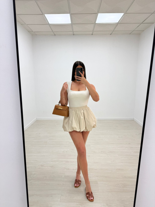 FALDA MINI GLOBO - BEIGE