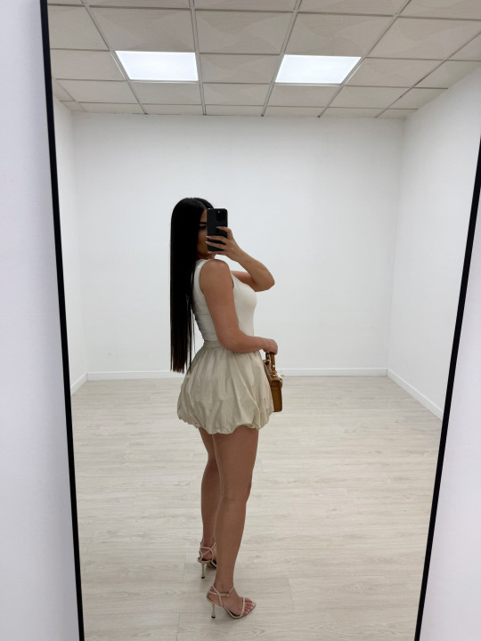 FALDA MINI GLOBO - BEIGE
