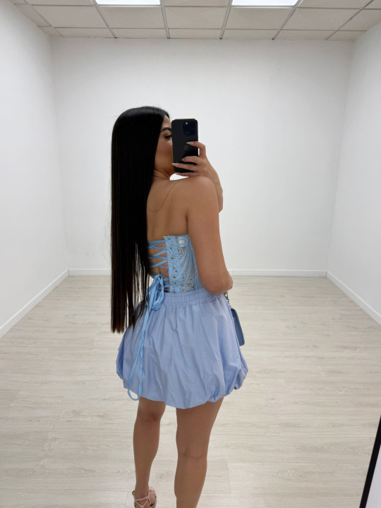 FALDA MINI GLOBO - CELESTE