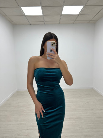 VESTIDO MIDI PALABRA DE HONOR TERCIOPELO AZUL PETROLEO