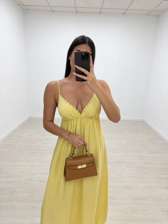 VESTIDO TACHAS - AMARILLO